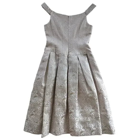 Teri Jon by Rickie Freedman Metallic Jacquard Pleated Cocktail Midi Dress Size 2 - Picture 6 of 13